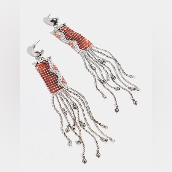 Free People Jewelry - New Free People Give Love a Chance Fringe Earrings Red